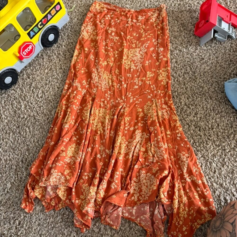 Orange Free People Floral Midi Skirt